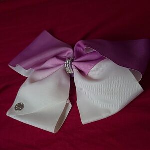 Purple and White Bow with Rhinestone Accent